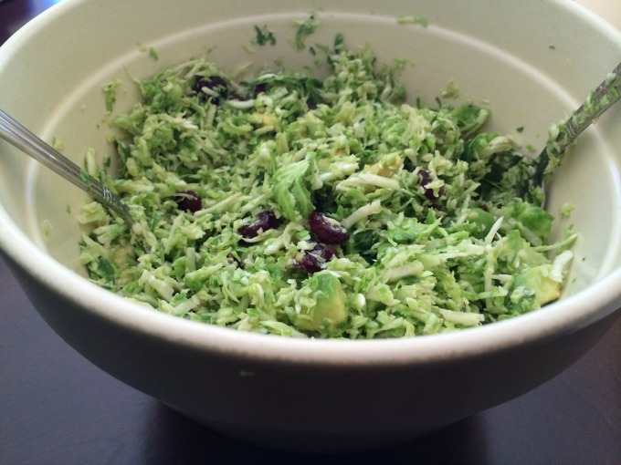 Shaved Brussels Sprouts Salad with Cranberries and Avocado