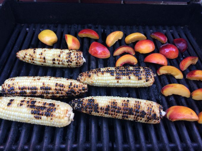 Corn and Peaches Grilling