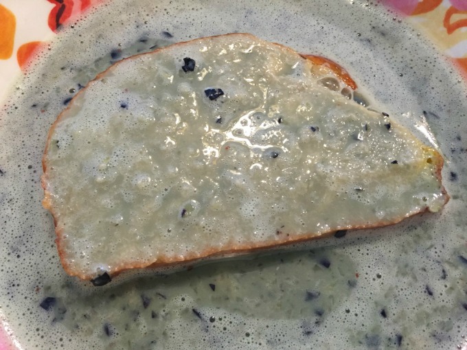 Challah Dipped in Blueberry Mixture