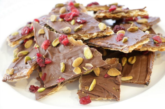 Chocolate Covered Matzo With Cranberries And Pistachios Vegging On The Mountain