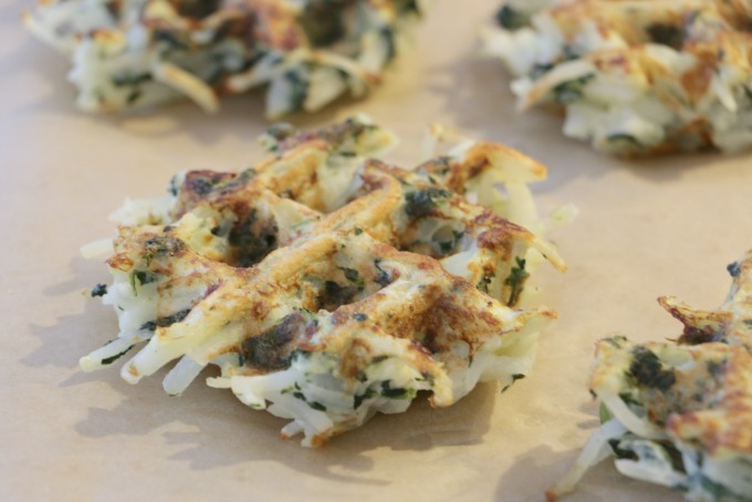 Soyrizo, Spinach Hash Brown Waffles with Sriracha Syrup